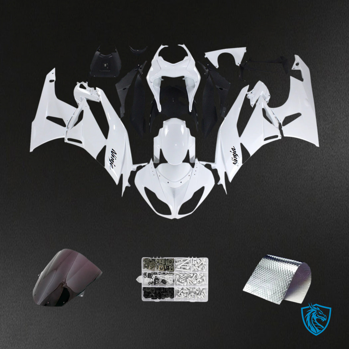 Kawasaki ZX6R (2009-2012) White & Black - Fairing Kit