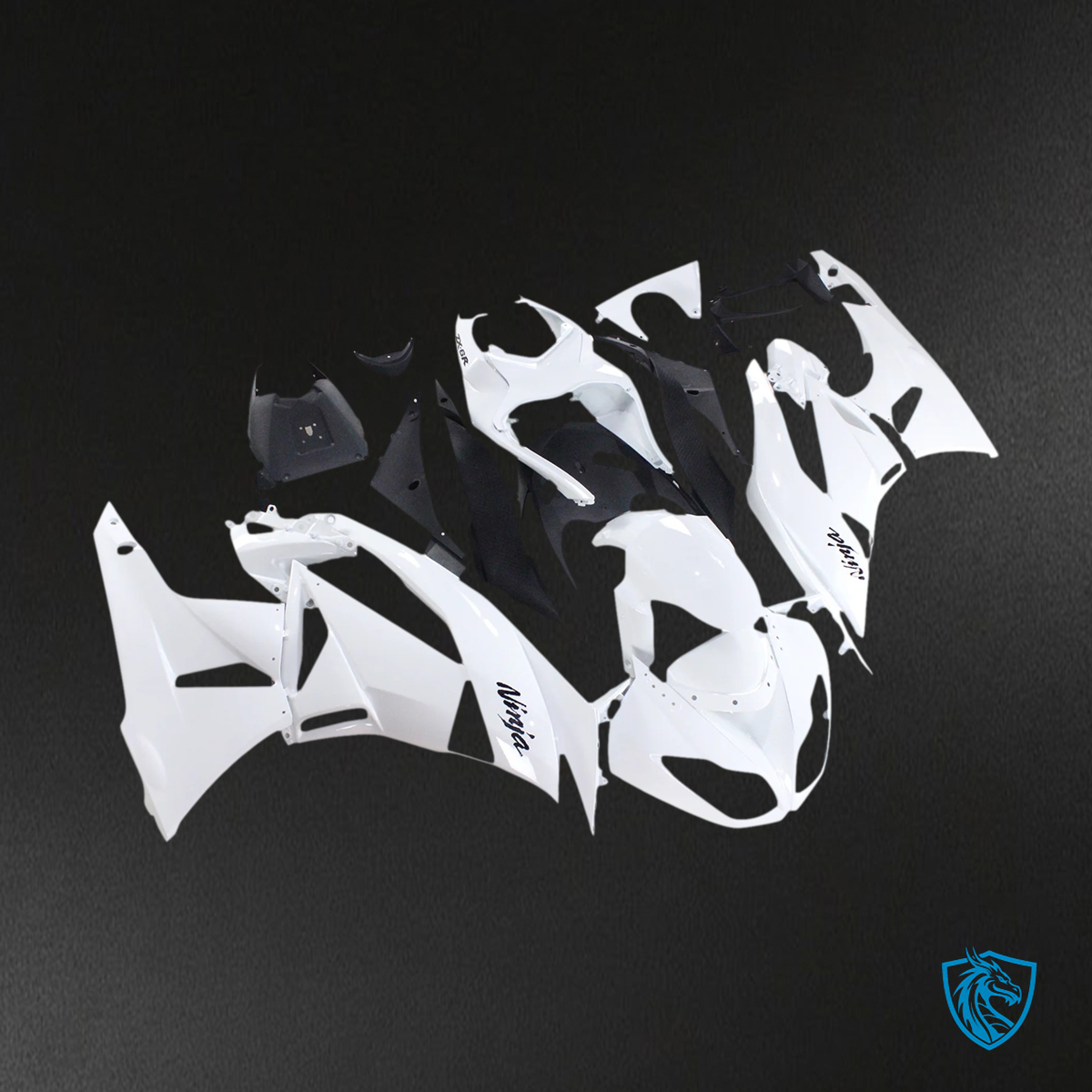 Kawasaki ZX6R (2009-2012) White & Black - Fairing Kit