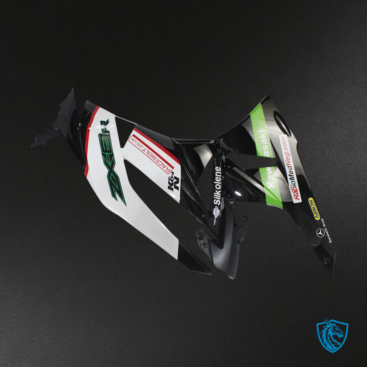 Kawasaki ZX6R (2009-2012) White, Green & Black - Fairing Kit
