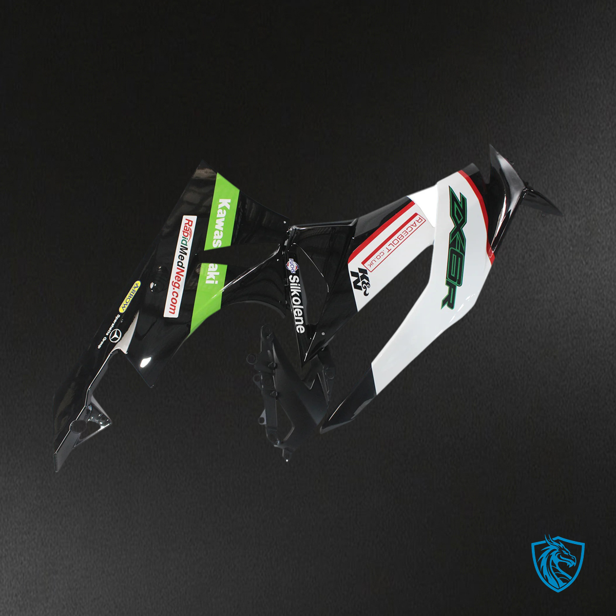Kawasaki ZX6R (2009-2012) White, Green & Black - Fairing Kit
