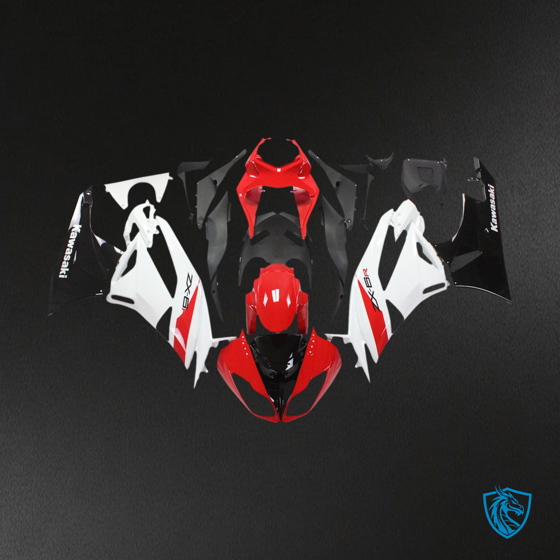Kawasaki ZX6R (2009-2012) White, Red & Black - Fairing Kit