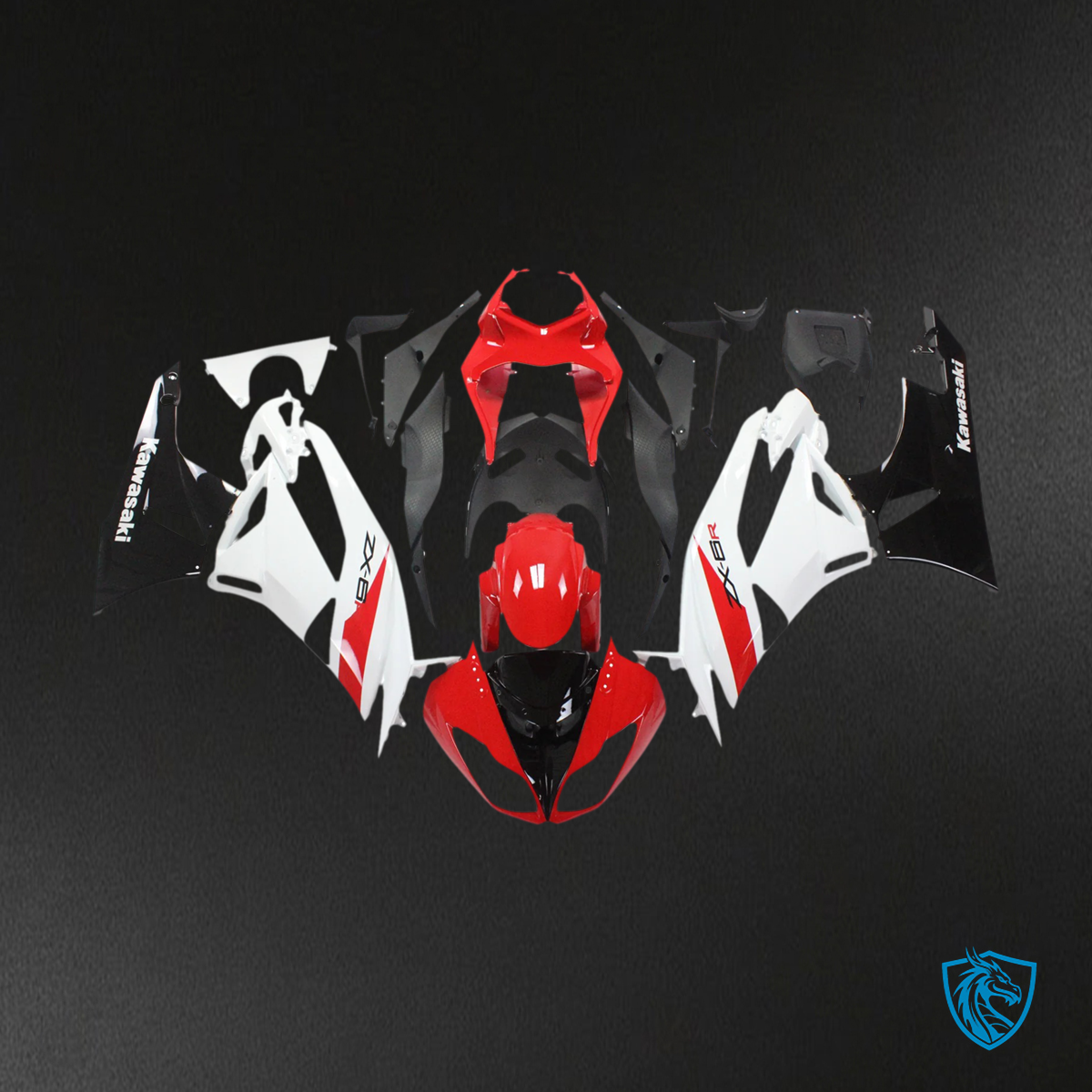 Kawasaki ZX6R (2009-2012) White, Red & Black - Fairing Kit