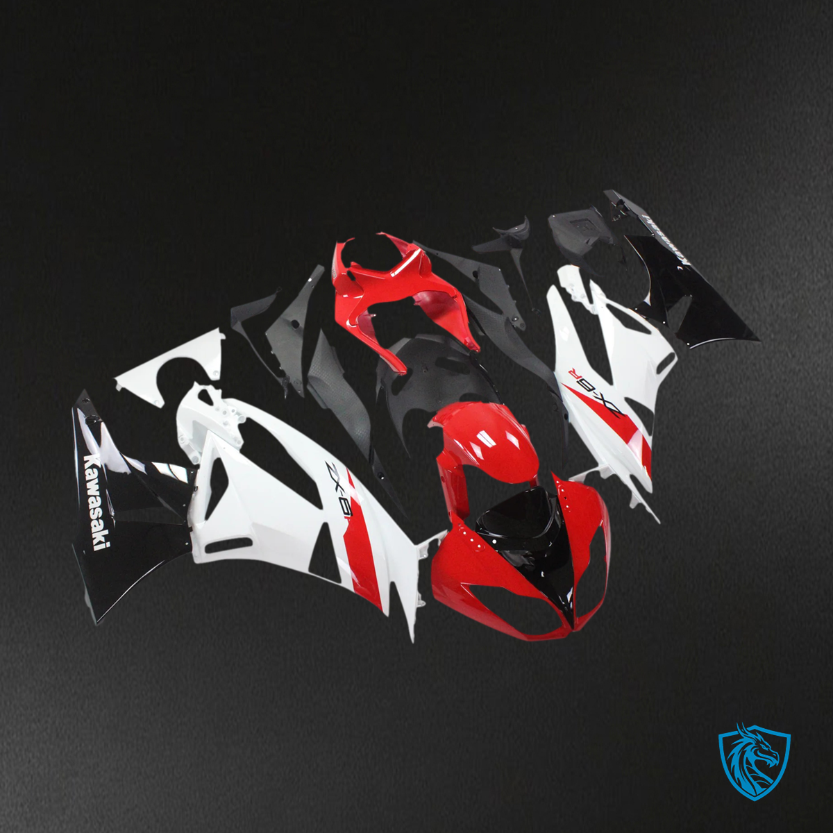 Kawasaki ZX6R (2009-2012) White, Red & Black - Fairing Kit