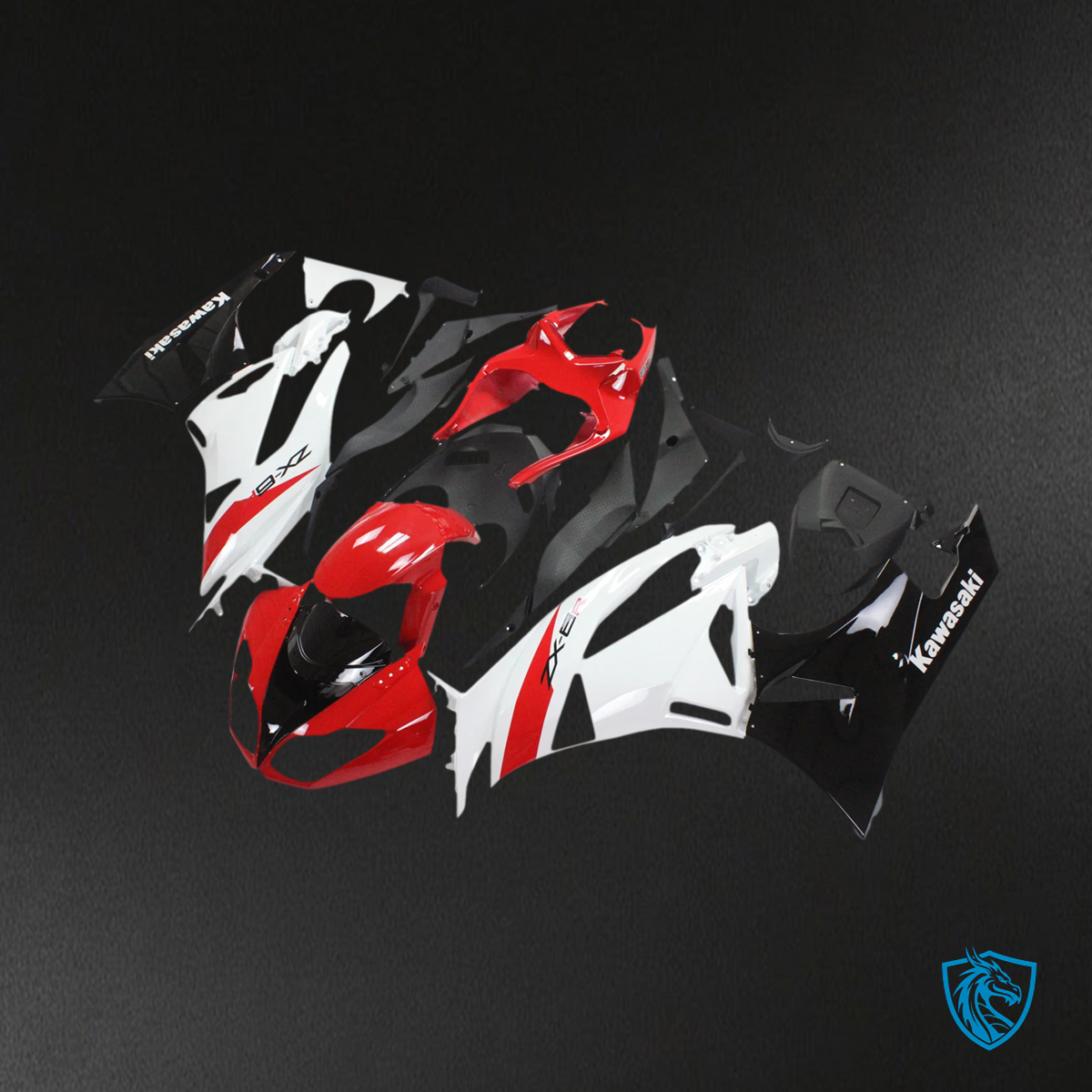 Kawasaki ZX6R (2009-2012) White, Red & Black - Fairing Kit