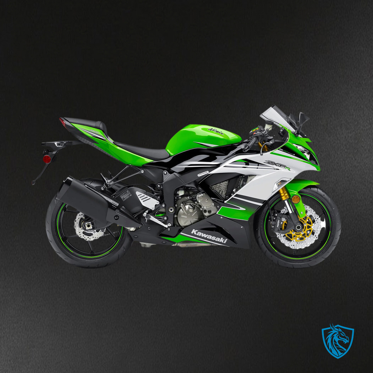 Kawasaki ZX6R (2013-2018) White, Green & Black - Fairing Kit