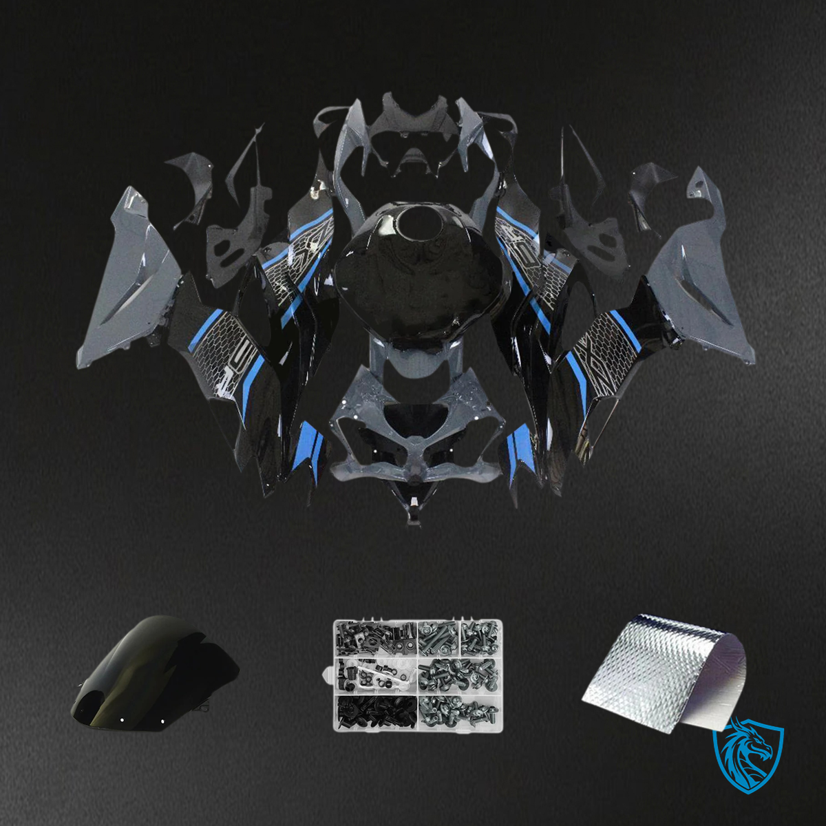Kawasaki ZX6R (2019-2023) Black & Gray - Fairing Kit