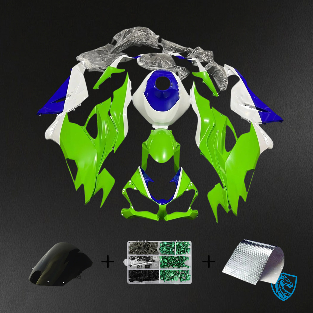 Kawasaki ZX6R (2019-2023) Blue, White & Light Green - Fairing Kit