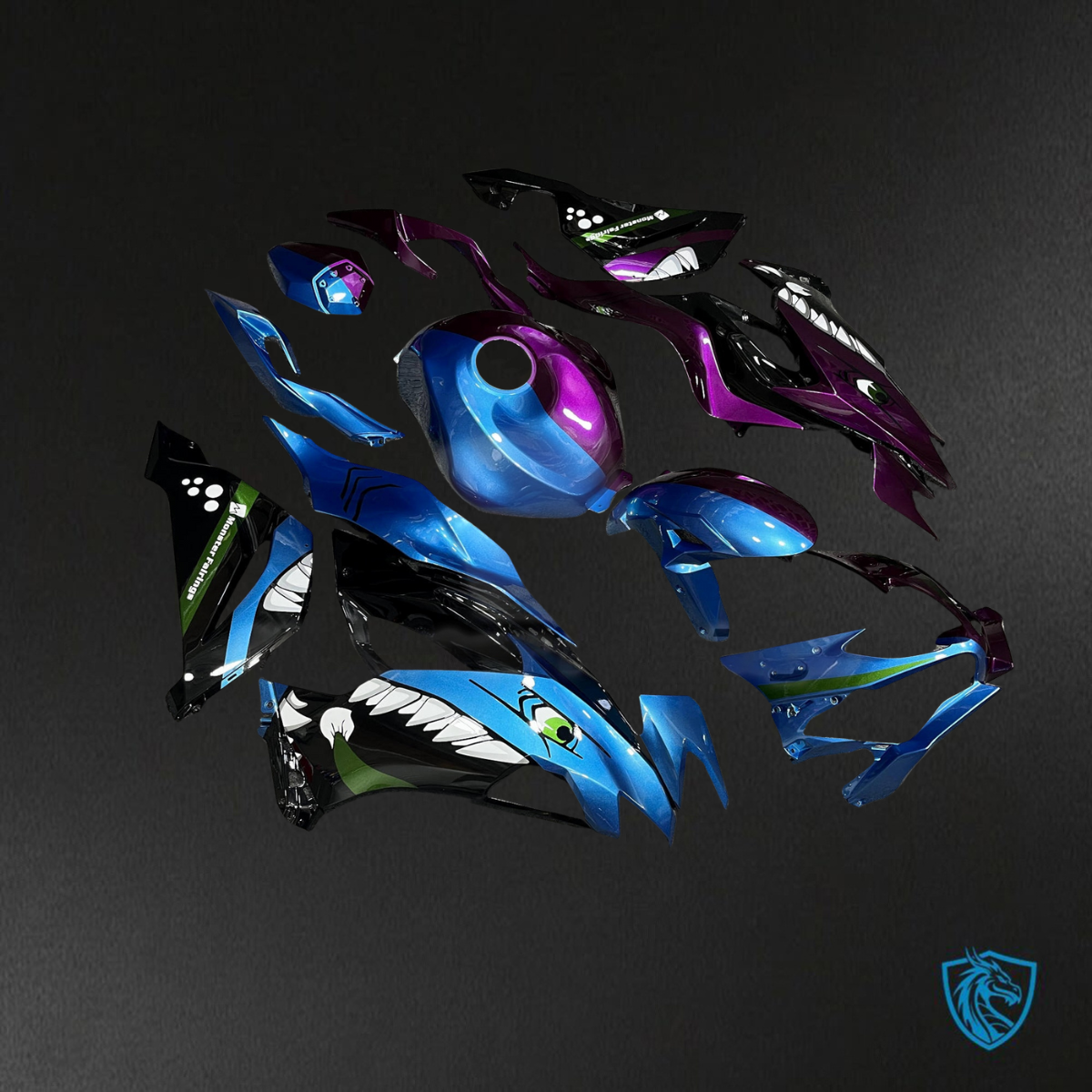 Kawasaki ZX6R (2019-2023) Blue & Purple Shark Split - Custom ABS Fairing Kit