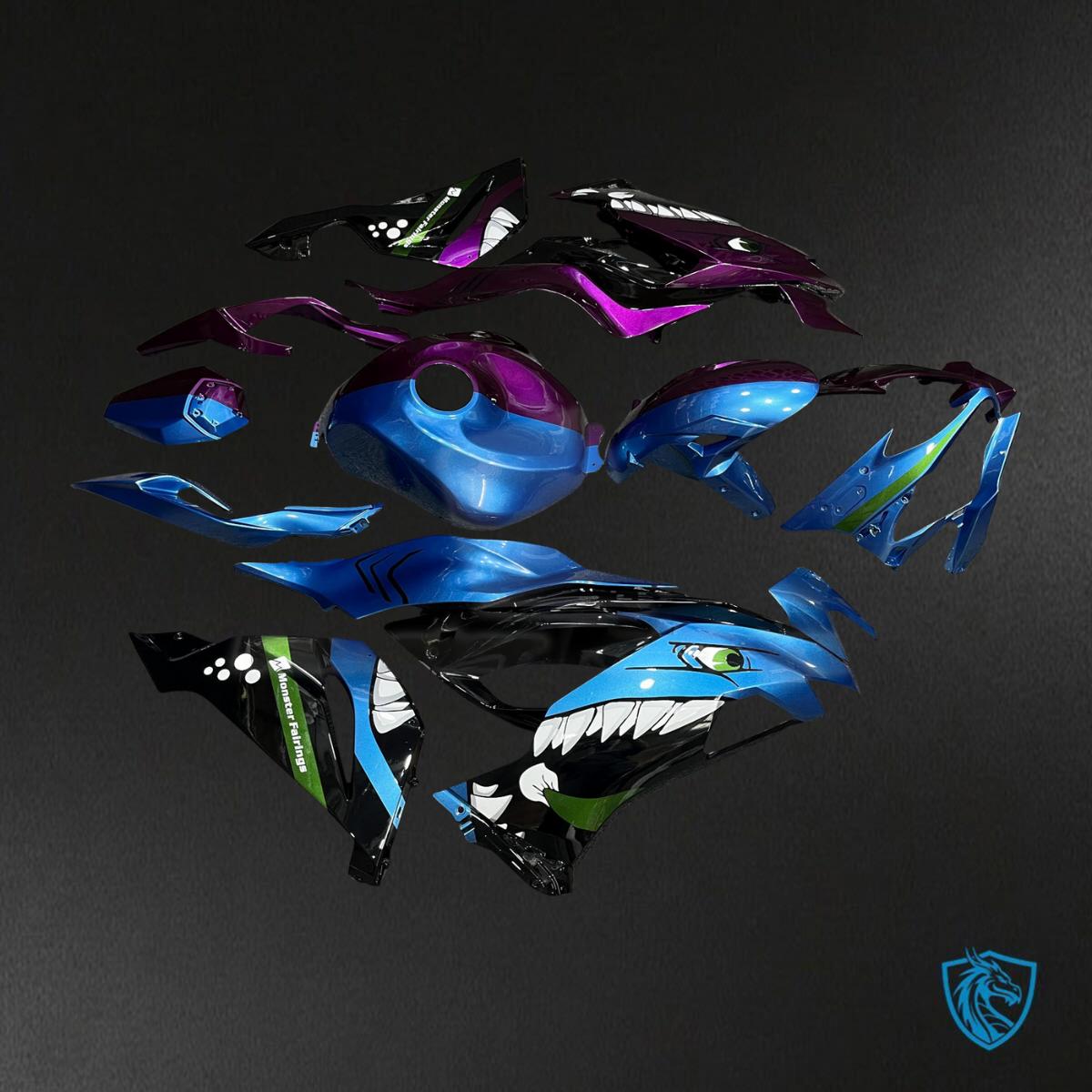 Kawasaki ZX6R (2019-2023) Blue & Purple Shark Split - Custom ABS Fairing Kit