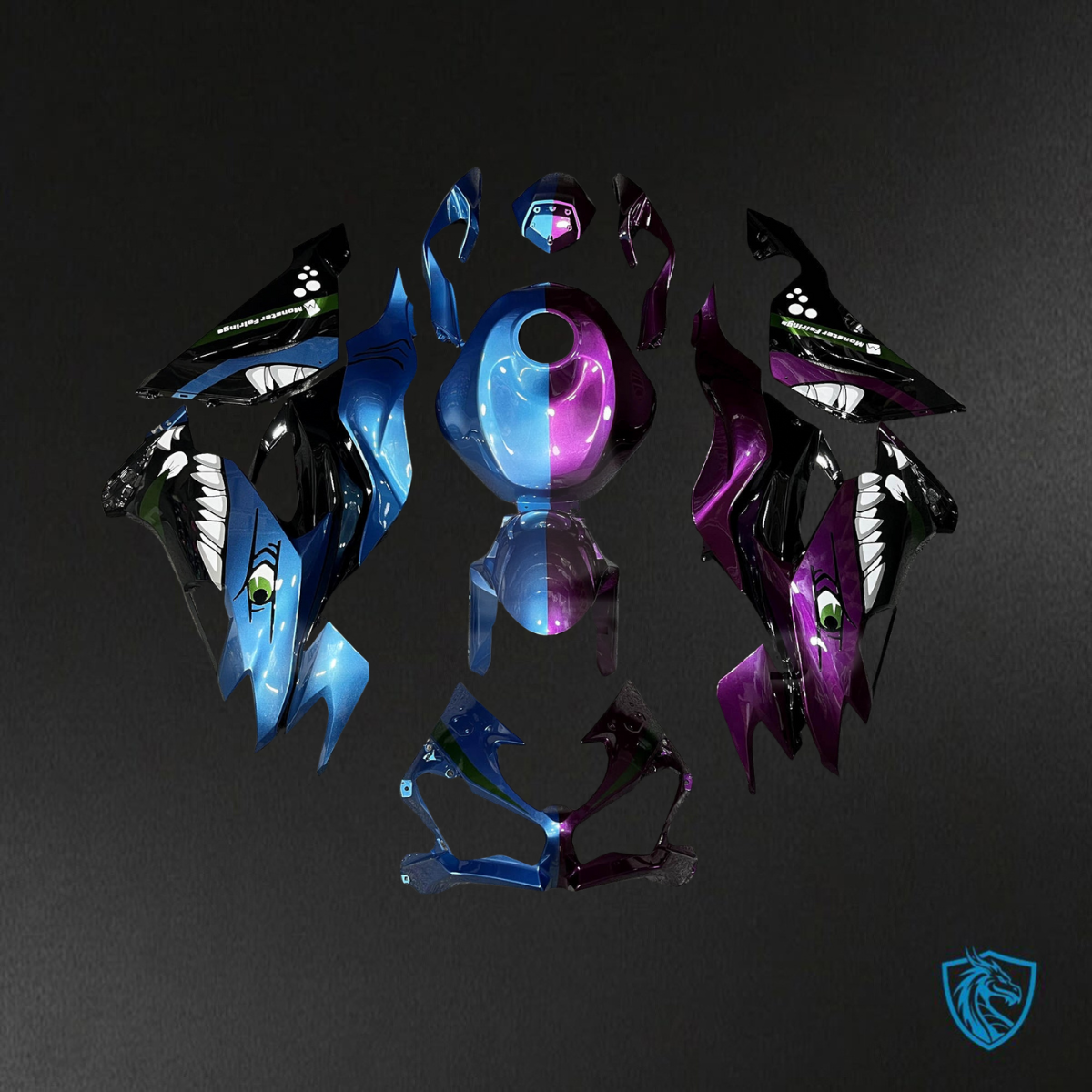 Kawasaki ZX6R (2019-2023) Blue & Purple Shark Split - Custom ABS Fairing Kit