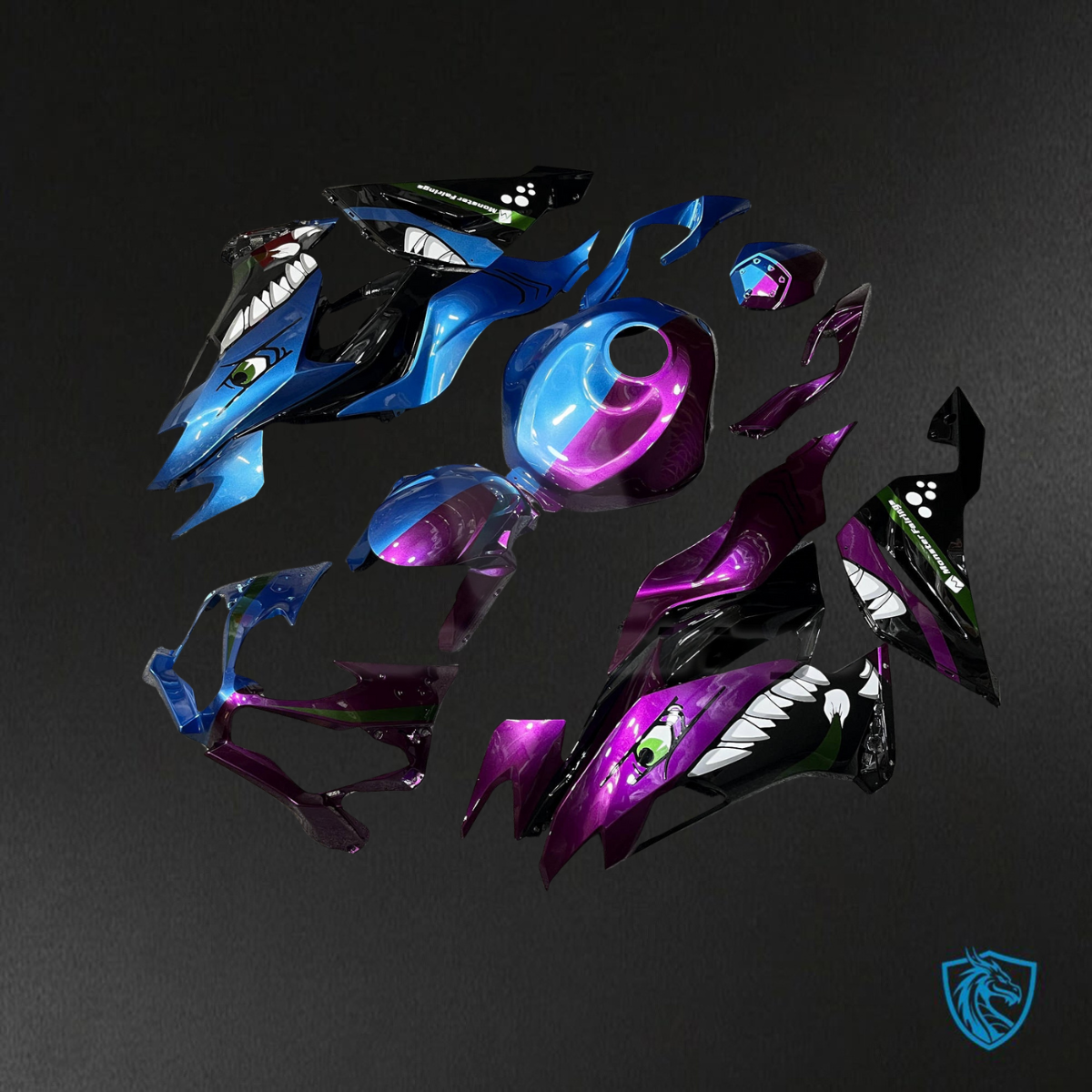 Kawasaki ZX6R (2019-2023) Blue & Purple Shark Split - Custom ABS Fairing Kit