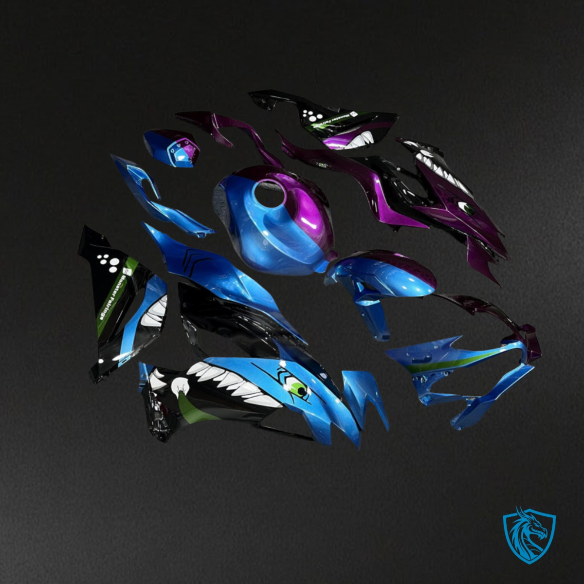 Kawasaki ZX6R (2019-2023) Blue & Purple Shark Split - Custom ABS Fairing Kit