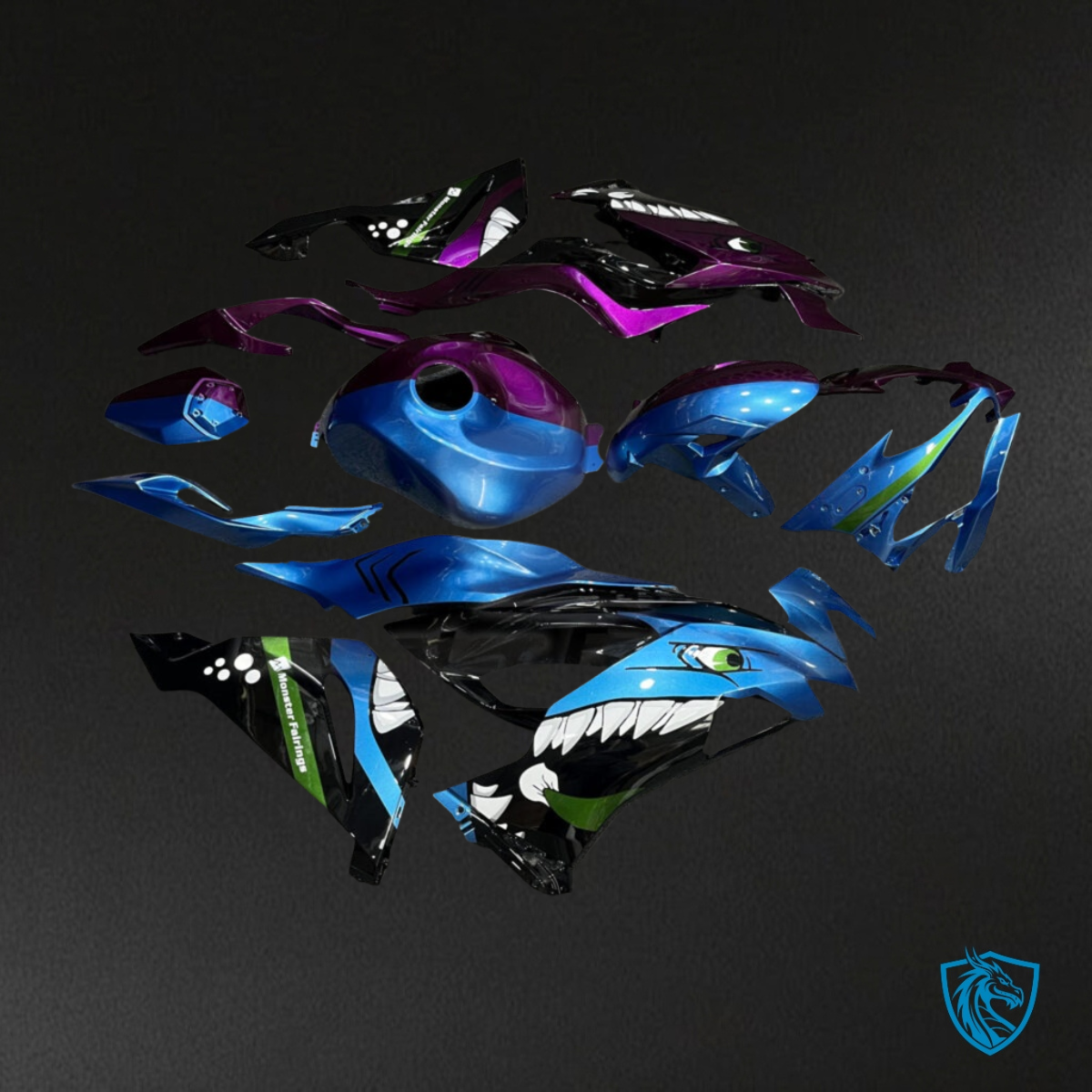Kawasaki ZX6R (2019-2023) Blue & Purple Shark Split - Custom ABS Fairing Kit