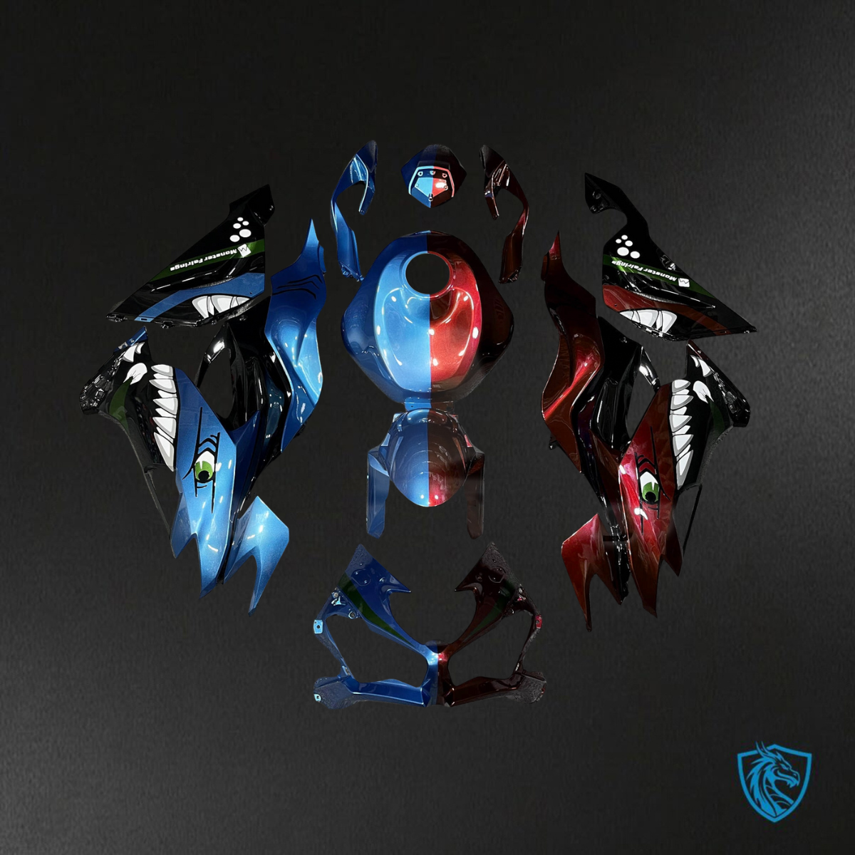 Kawasaki ZX6R (2019-2023) Blue & Red Shark Split ABS Bodywork - Fairings Kit