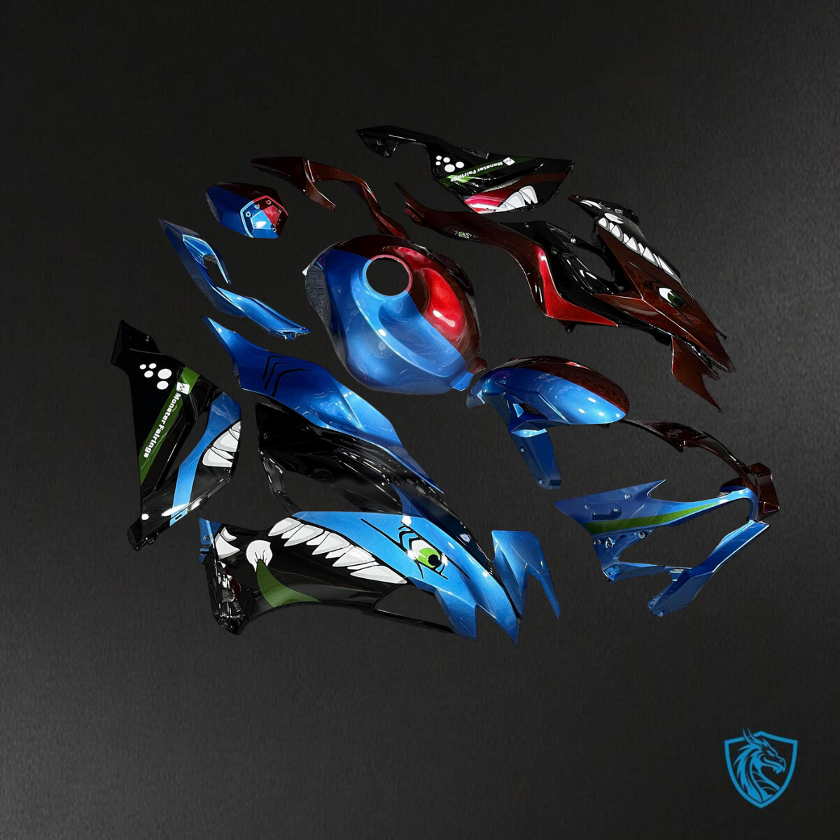 Kawasaki ZX6R (2019-2023) Blue & Red Shark Split ABS Bodywork - Fairings Kit