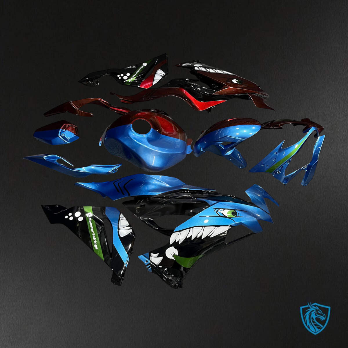 Kawasaki ZX6R (2019-2023) Blue & Red Shark Split ABS Bodywork - Fairings Kit
