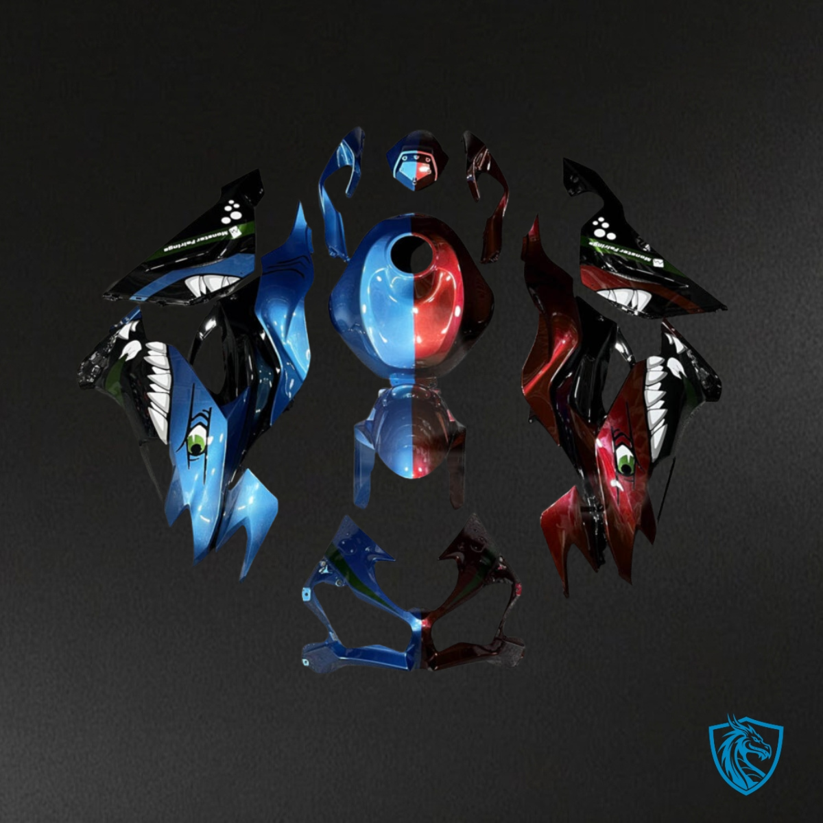 Kawasaki ZX6R (2019-2023) Blue & Red Shark Split - MERGEment Motorcycle Fairings Kit