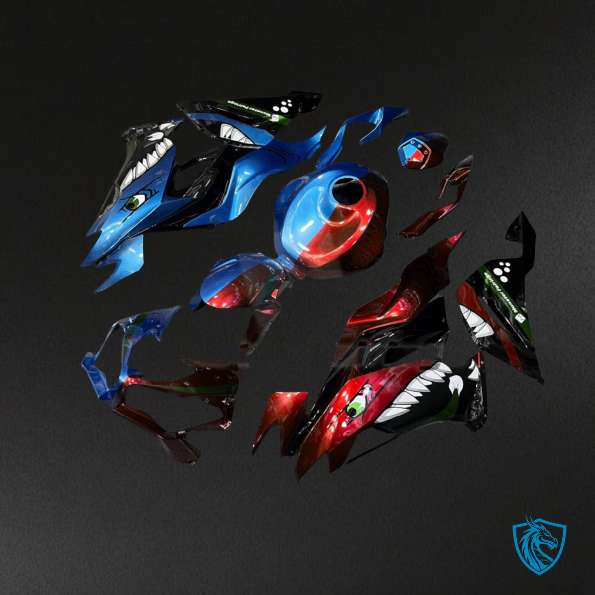 Kawasaki ZX6R (2019-2023) Blue & Red Shark Split - MERGEment Motorcycle Fairings Kit