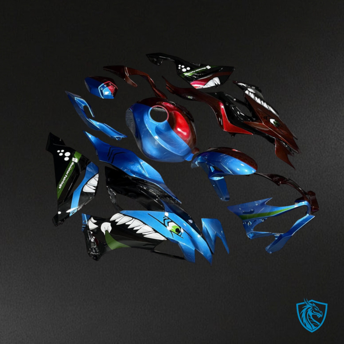 Kawasaki ZX6R (2019-2023) Blue & Red Shark Split - MERGEment Motorcycle Fairings Kit