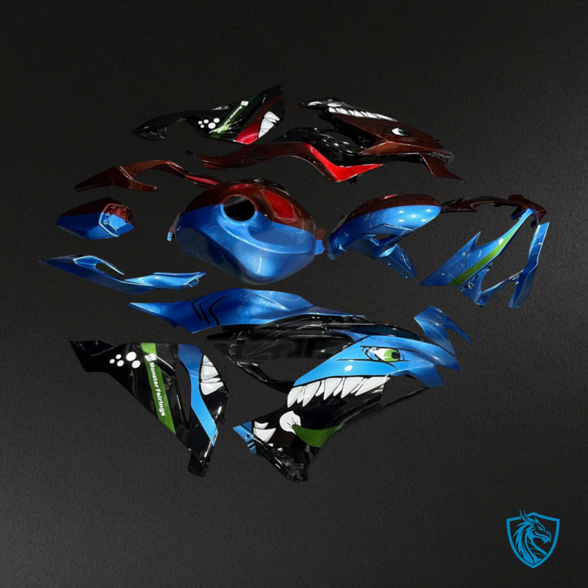 Kawasaki ZX6R (2019-2023) Blue & Red Shark Split - MERGEment Motorcycle Fairings Kit