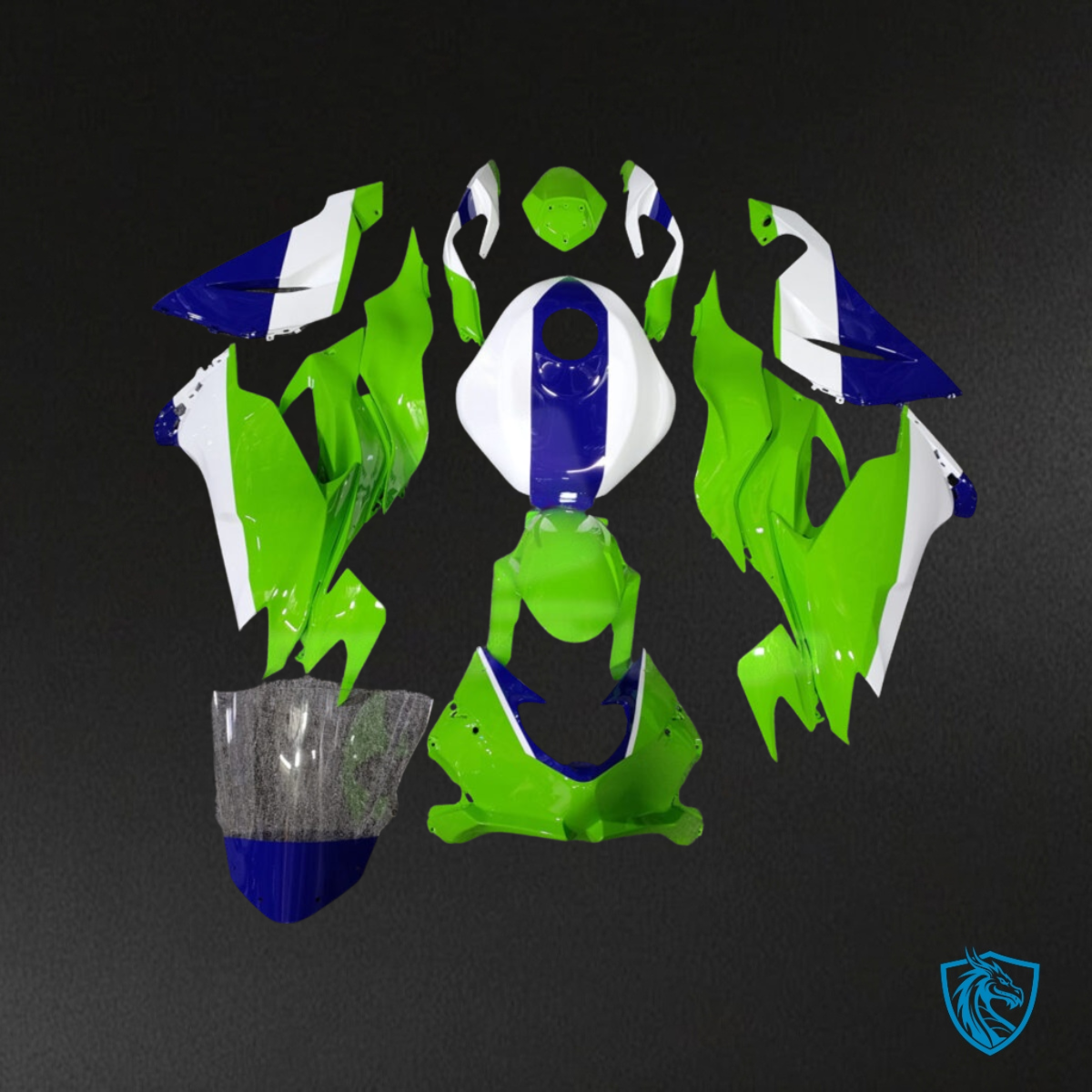 Kawasaki ZX6R (2019-2023) Bright Lime Green, Blue & White Fairing Kit | ABS Bodywork