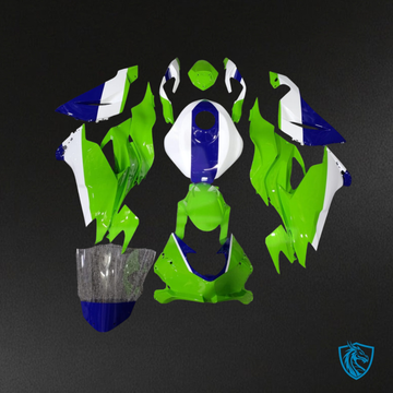 Kawasaki ZX6R (2019-2023) Bright Lime Green, Blue & White Fairing Kit | ABS Bodywork