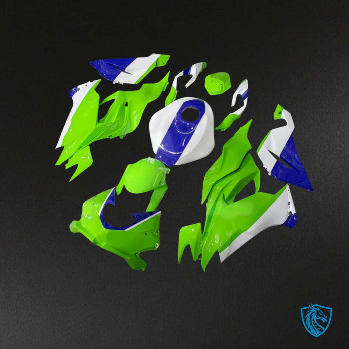 Kawasaki ZX6R (2019-2023) Bright Lime Green, Blue & White Fairing Kit | ABS Bodywork