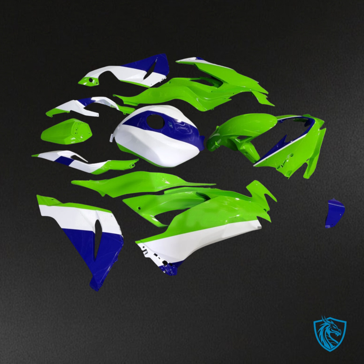 Kawasaki ZX6R (2019-2023) Bright Lime Green, Blue & White Fairing Kit | ABS Bodywork
