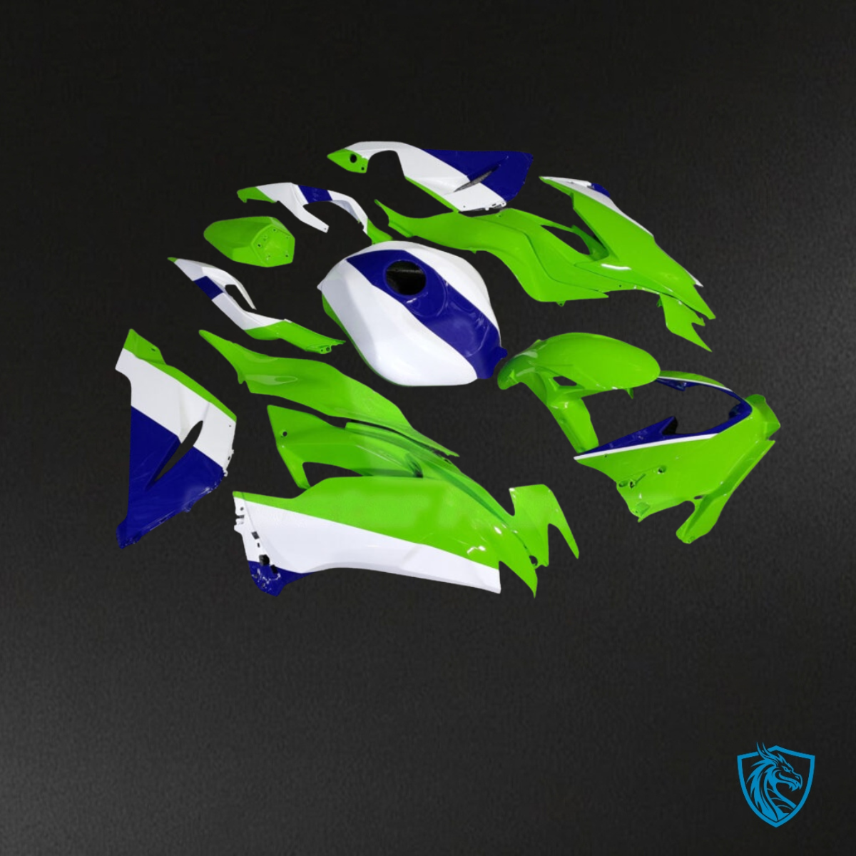 Kawasaki ZX6R (2019-2023) Bright Lime Green, Blue & White Fairing Kit | ABS Bodywork