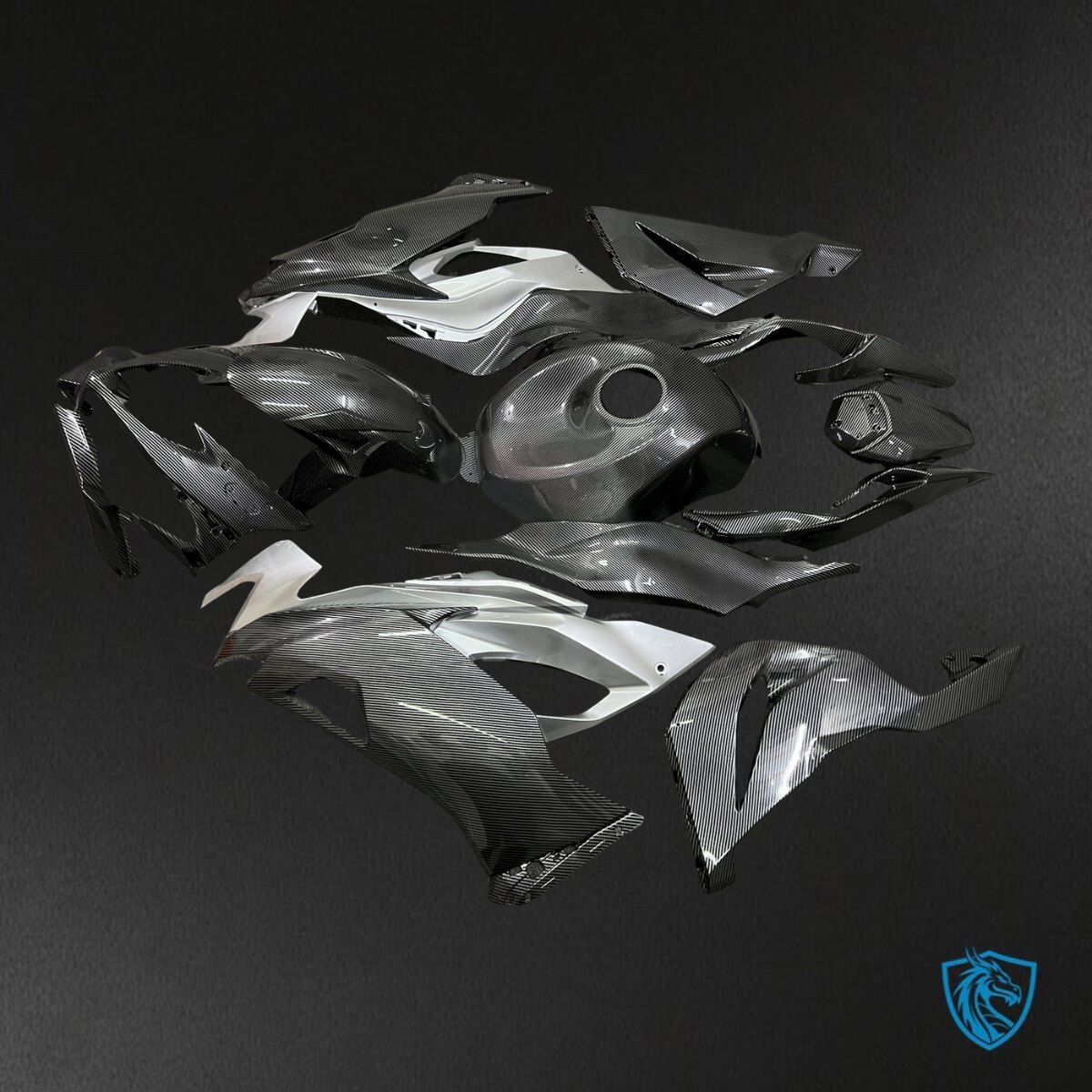Kawasaki ZX6R (2019-2023) Black & Silver Carbon Fiber - Replacement Motorcycle Fairings Kit