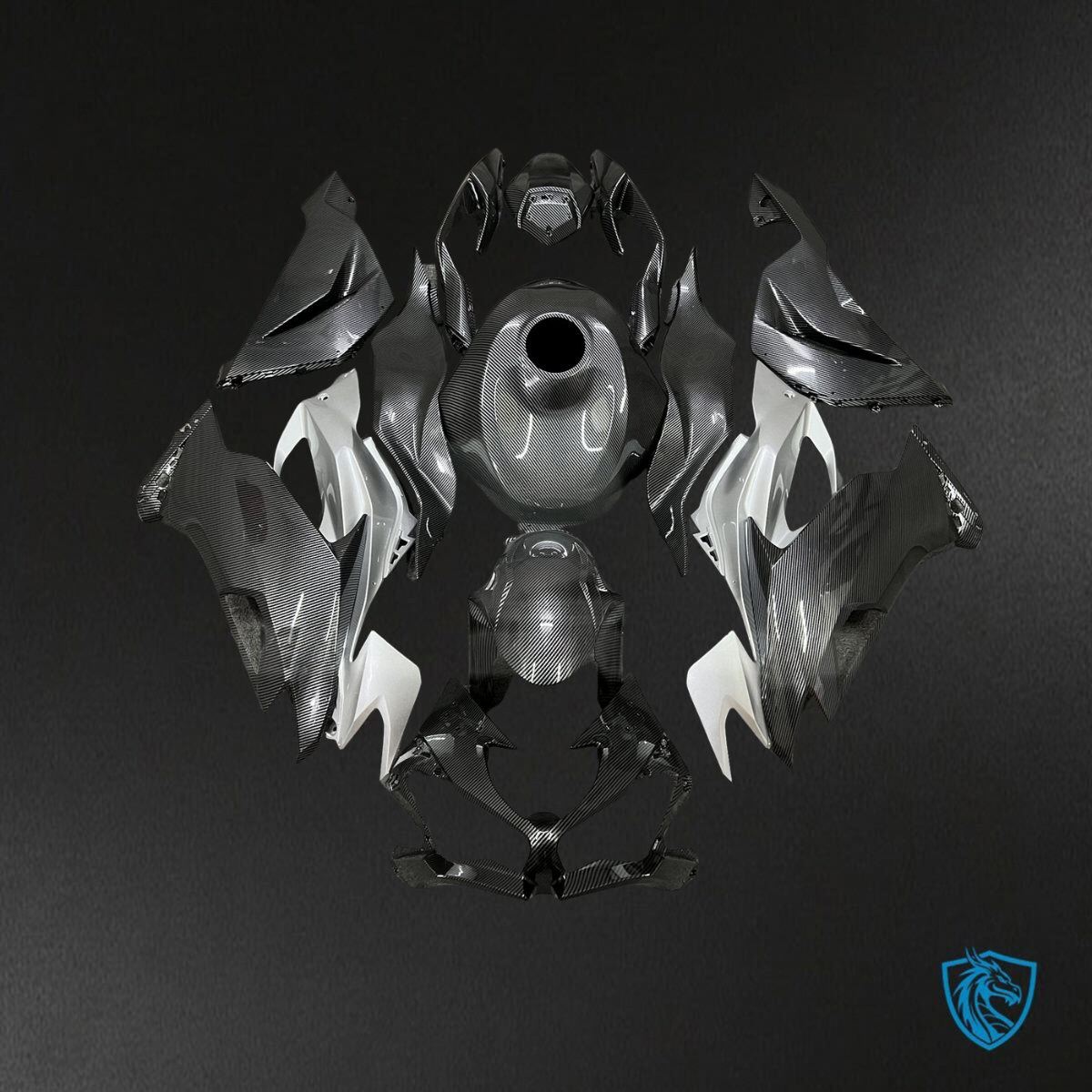 Kawasaki ZX6R (2019-2023) Black & Silver Carbon Fiber - Replacement Motorcycle Fairings Kit