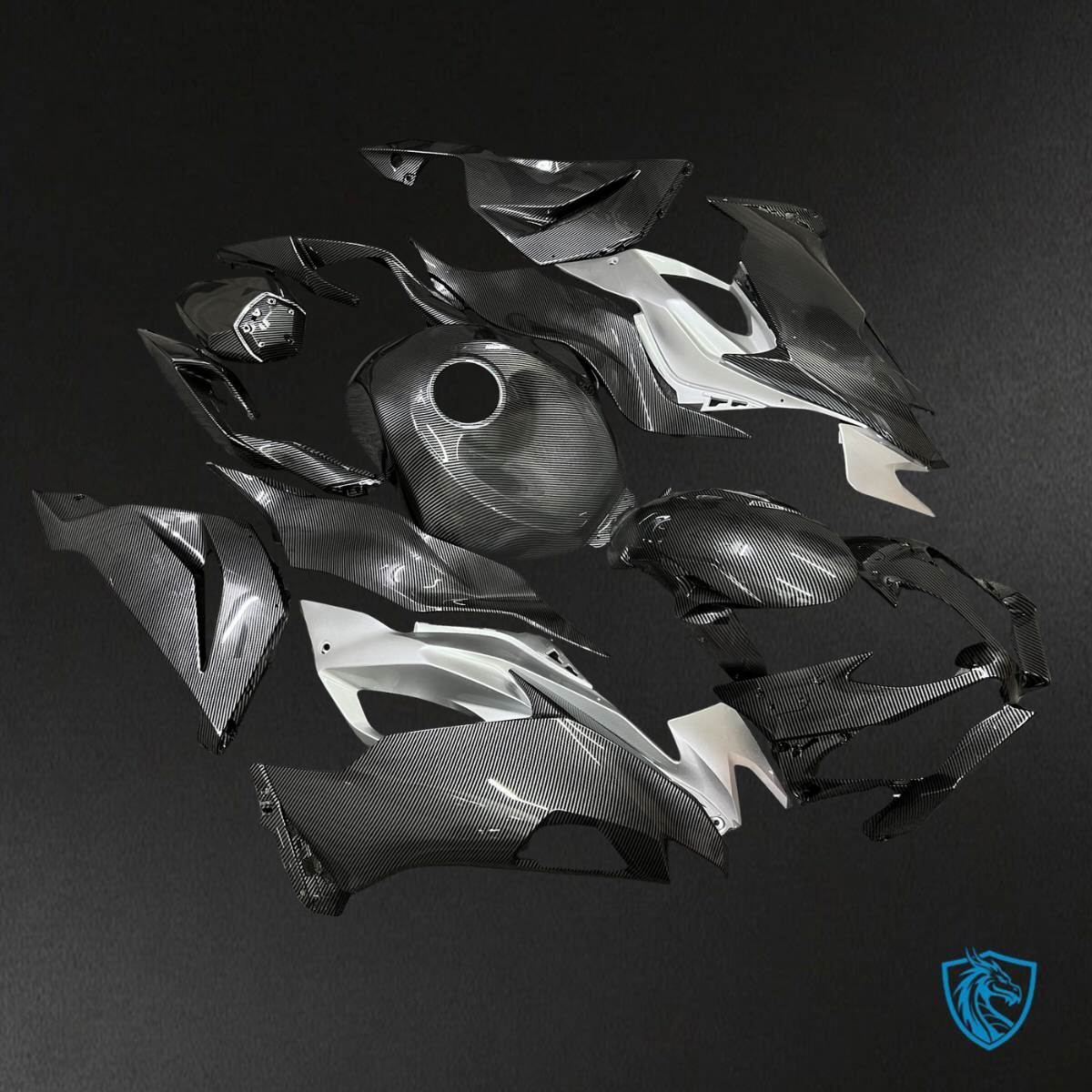 Kawasaki ZX6R (2019-2023) Black & Silver Carbon Fiber - Replacement Motorcycle Fairings Kit