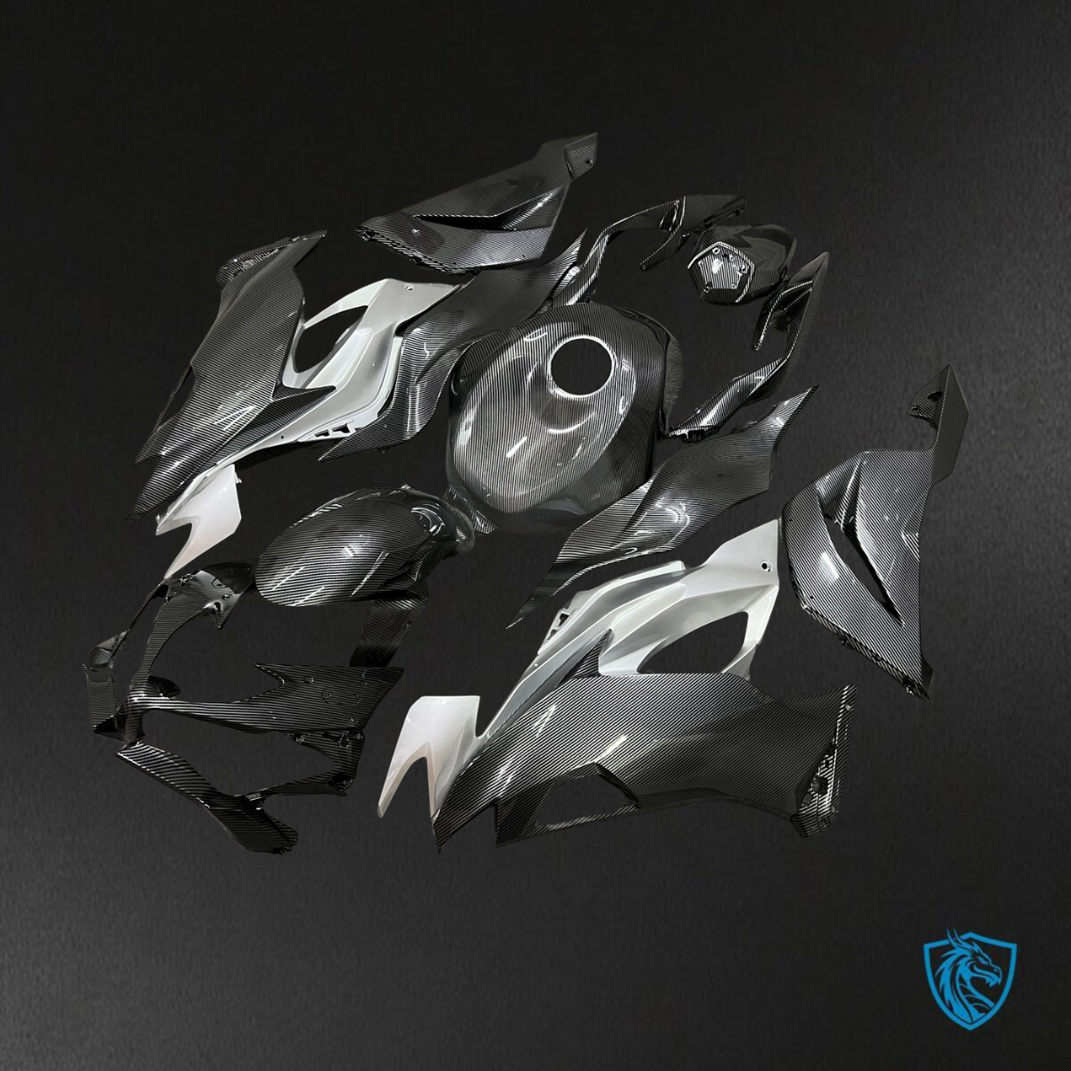 Kawasaki ZX6R (2019-2023) Black & Silver Carbon Fiber - Replacement Motorcycle Fairings Kit