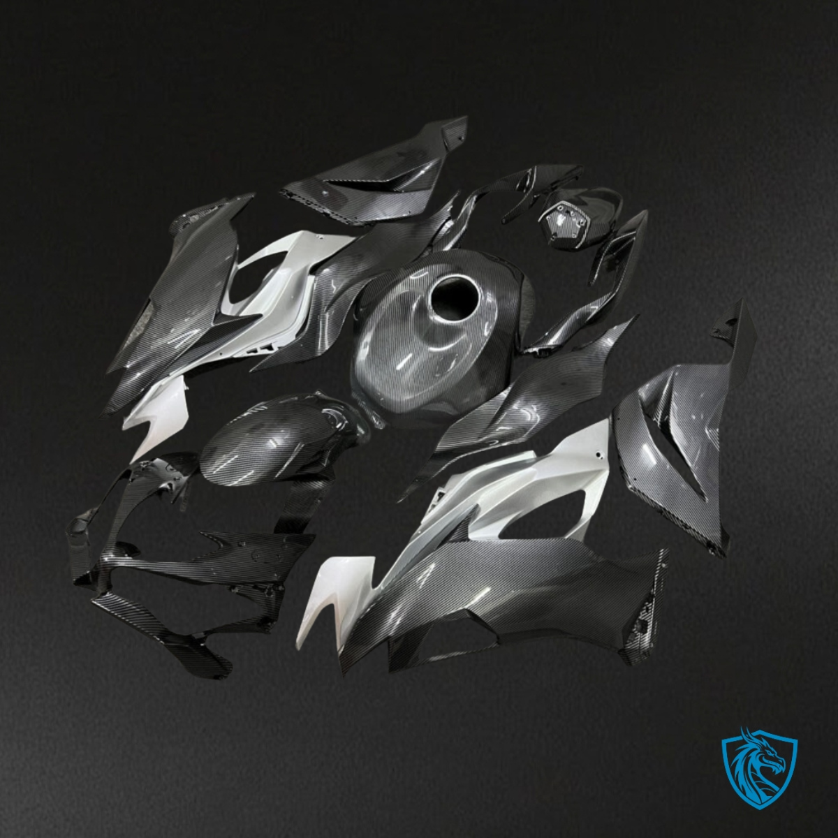 Kawasaki ZX6R (2019-2023) Carbon Fiber Style Silver & Black Fairing Kit | ABS Bodywork