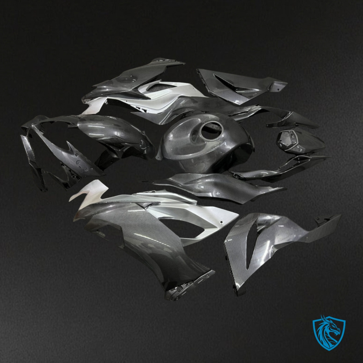Kawasaki ZX6R (2019-2023) Carbon Fiber Style Silver & Black Fairing Kit | ABS Bodywork