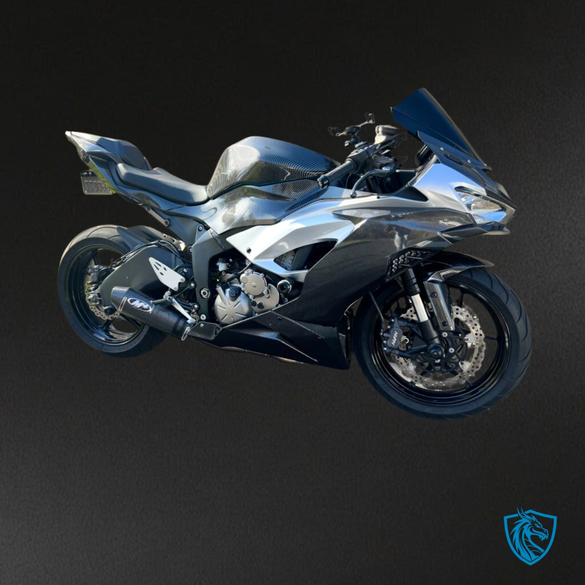 Kawasaki ZX6R (2019-2023) Carbon Fiber Style Silver & Black Fairing Kit | ABS Bodywork