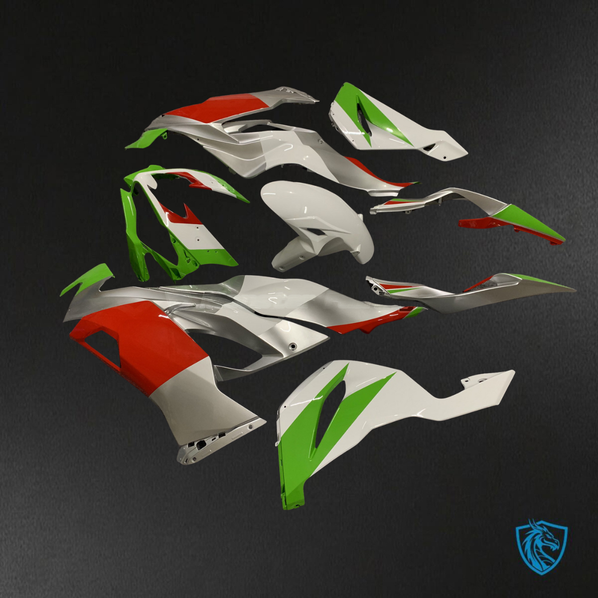 Kawasaki ZX6R (2019-2023) Red, Green & Silver Fairings Kit - Aftermarket ABS Bodywork
