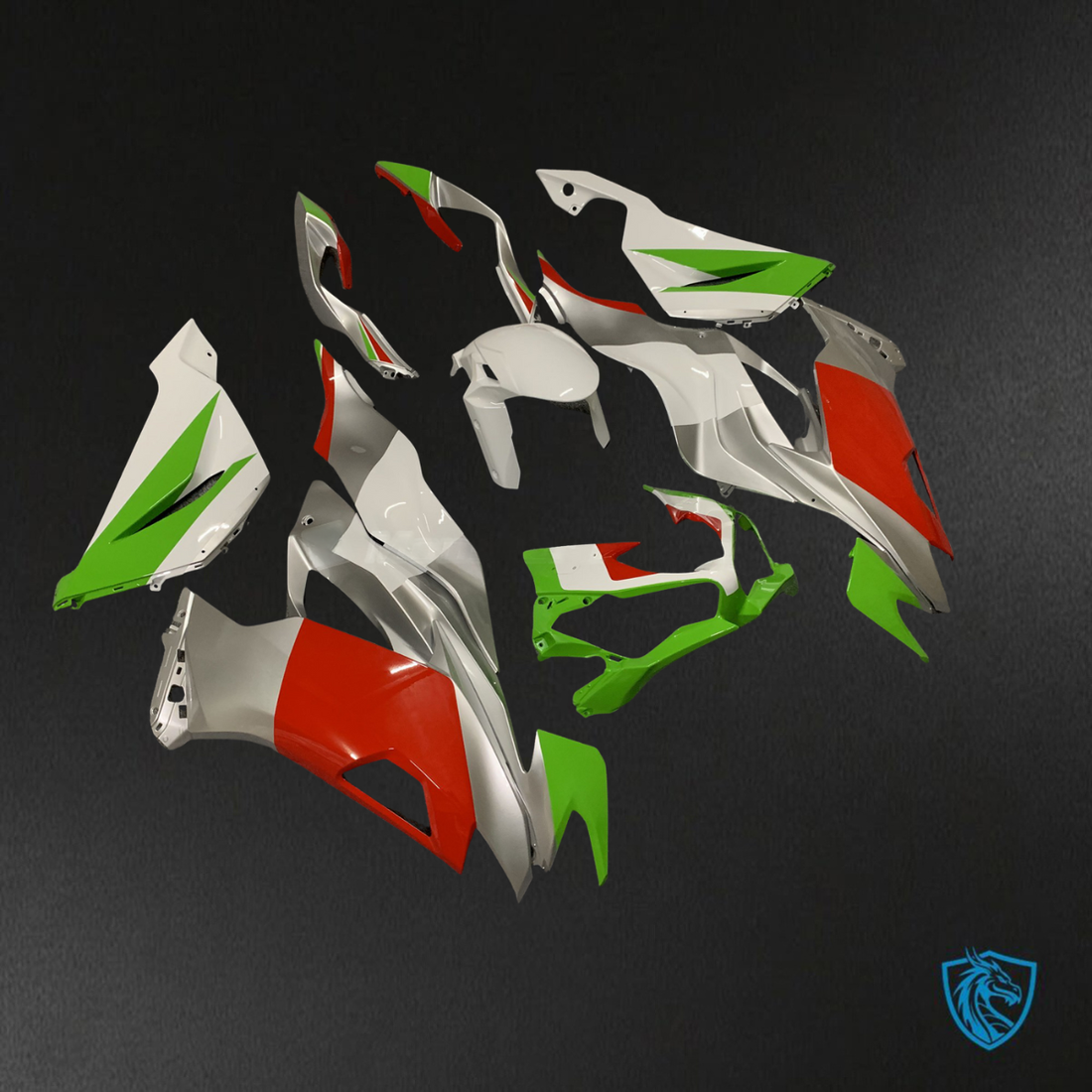 Kawasaki ZX6R (2019-2023) Red, Green & Silver Fairings Kit - Aftermarket ABS Bodywork