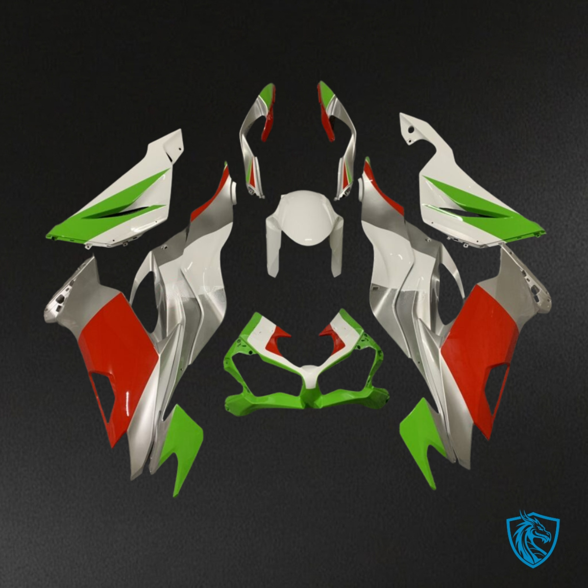 Kawasaki ZX6R (2019-2023) Custom Red, Green & White - Custom ABS Fairing Kit