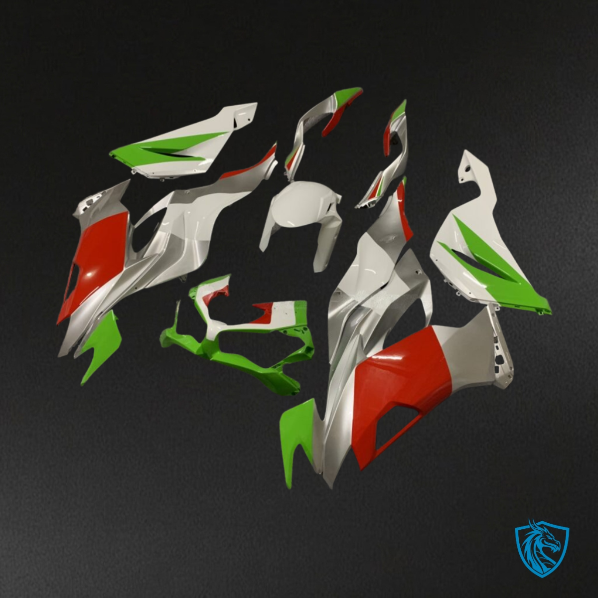 Kawasaki ZX6R (2019-2023) Custom Red, Green & White - Custom ABS Fairing Kit