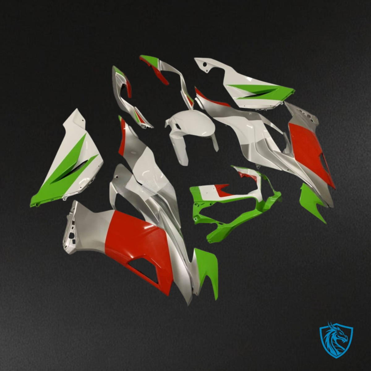 Kawasaki ZX6R (2019-2023) Custom Red, Green & White - Custom ABS Fairing Kit