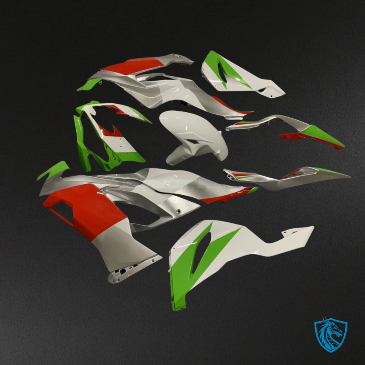 Kawasaki ZX6R (2019-2023) Custom Red, Green & White - Custom ABS Fairing Kit