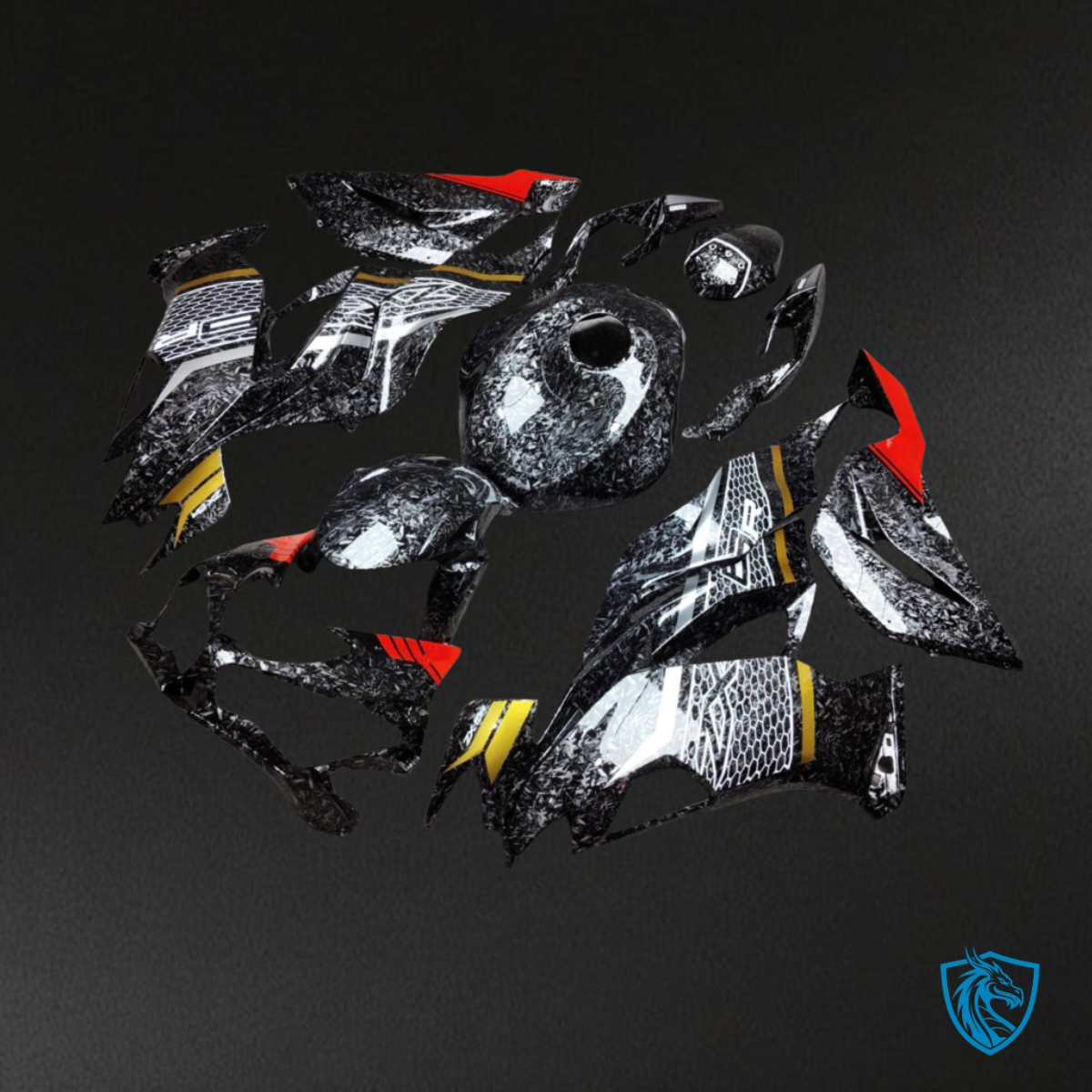 Kawasaki ZX6R (2019-2023) Black & Red Carbon Fiber Style - Custom ABS Fairing Kit
