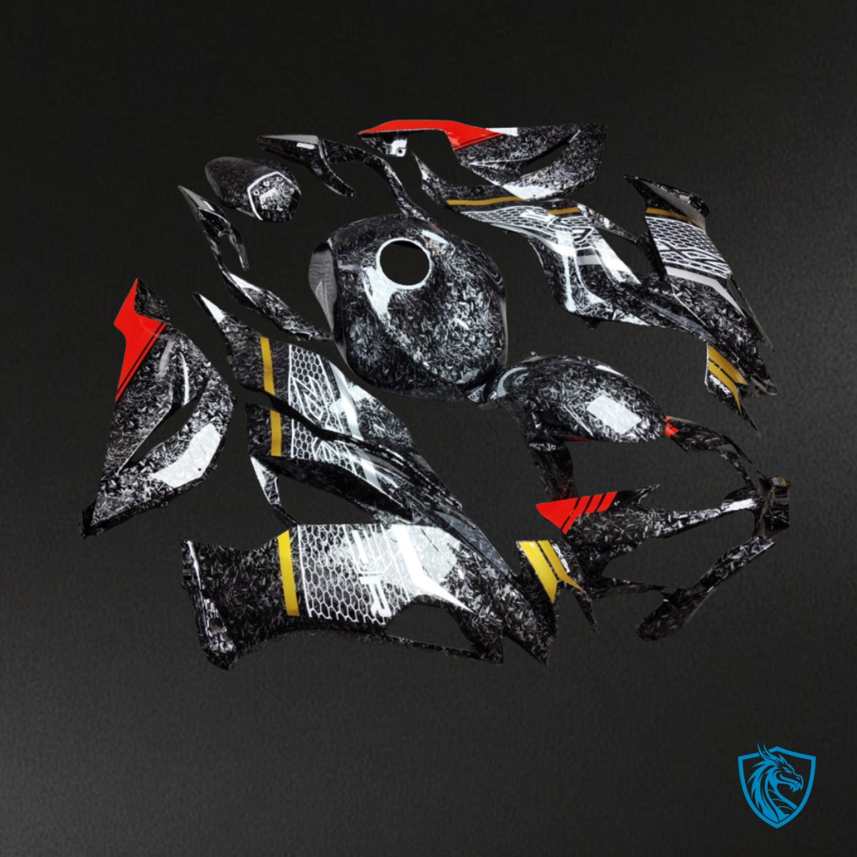 Kawasaki ZX6R (2019-2023) Black & Red Carbon Fiber Style - Custom ABS Fairing Kit