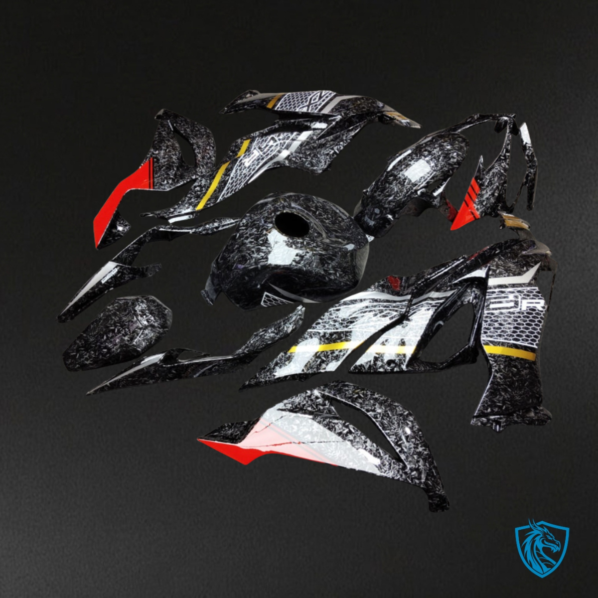 Kawasaki ZX6R (2019-2023) Black & Red Carbon Fiber Style - Custom ABS Fairing Kit