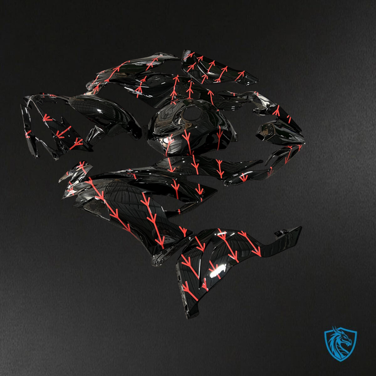 Kawasaki ZX6R (2019-2023) Gloss Black & Red Pattern ABS Bodywork - Fairings Kit