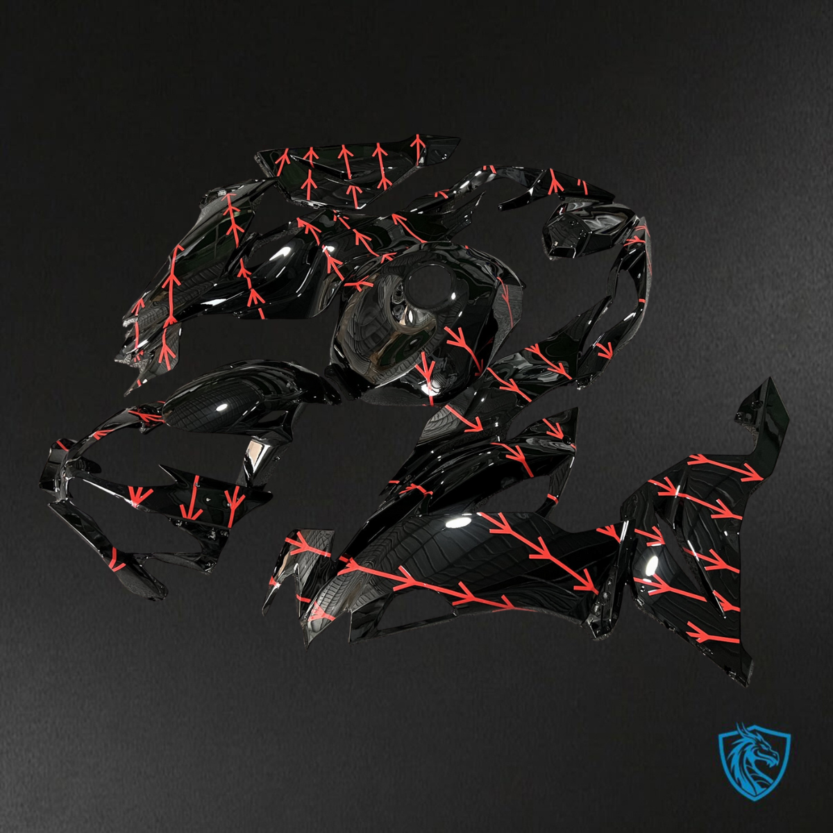 Kawasaki ZX6R (2019-2023) Gloss Black & Red Pattern ABS Bodywork - Fairings Kit