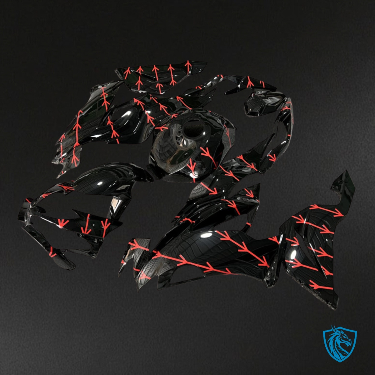 Kawasaki ZX6R (2019-2023) Gloss Black & Red - MERGEment Motorcycle Fairings Kit