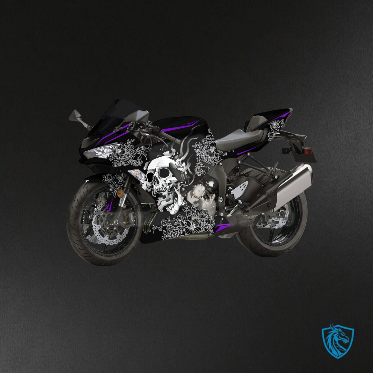 Kawasaki ZX6R (2019-2023) Gloss Black & White Skull Fairings Kit - Aftermarket ABS Bodywork