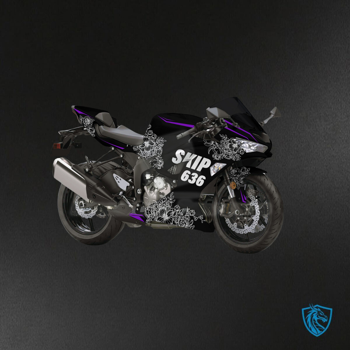 Kawasaki ZX6R (2019-2023) Gloss Black & White Skull Fairings Kit - Aftermarket ABS Bodywork